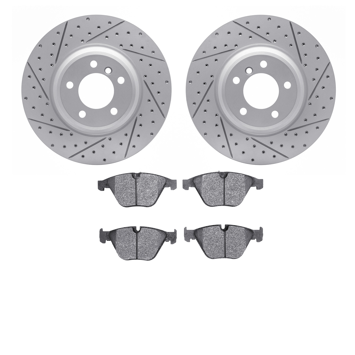 2502-31070 Geoperformance Drilled/Slotted Rotors w/5000 Advanced Brake Pads Kit, 2007-2015 BMW, Position: Front