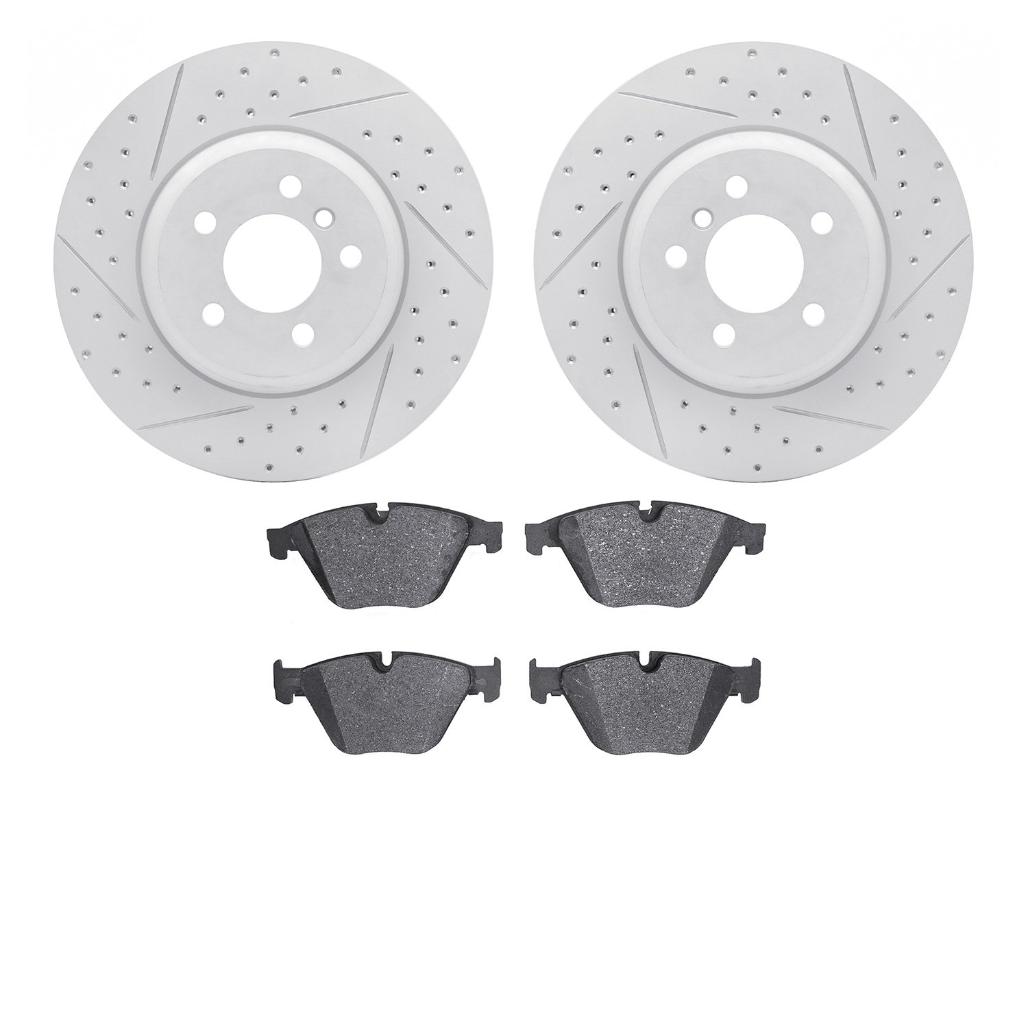 2502-31073 Geoperformance Drilled/Slotted Rotors w/5000 Advanced Brake Pads Kit, 2011-2018 BMW, Position: Front