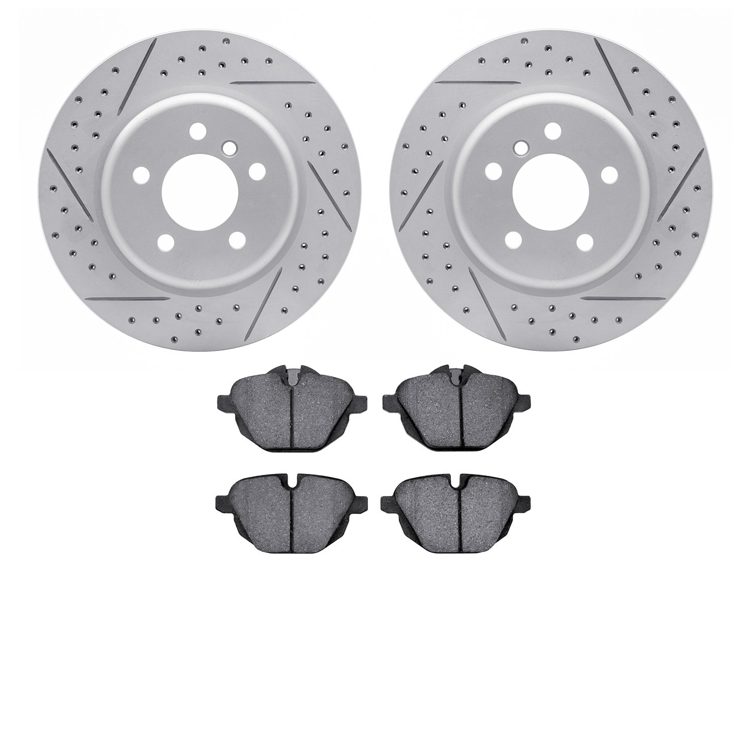 2502-31078 Geoperformance Drilled/Slotted Rotors w/5000 Advanced Brake Pads Kit, 2014-2016 BMW, Position: Rear