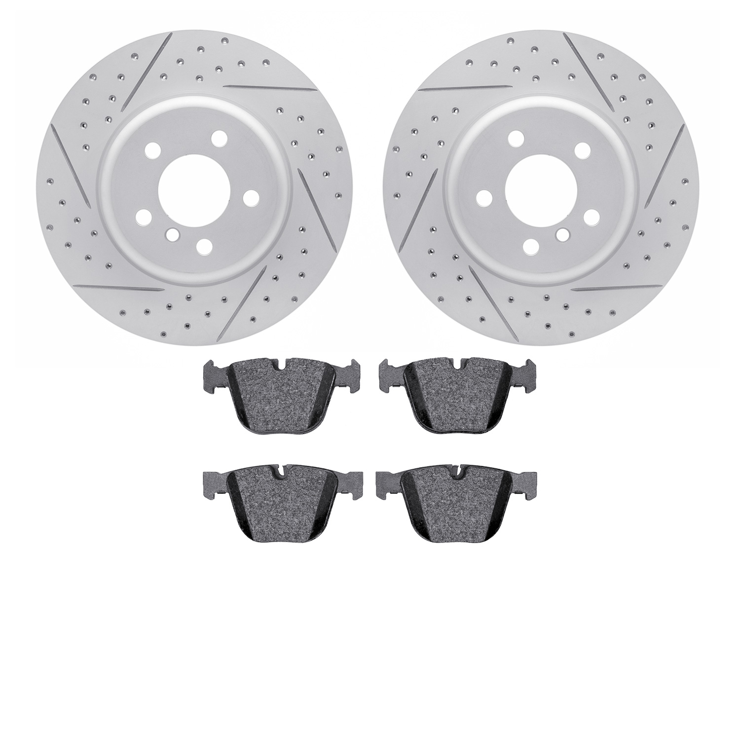 2502-31082 Geoperformance Drilled/Slotted Rotors w/5000 Advanced Brake Pads Kit, 2010-2017 BMW, Position: Rear