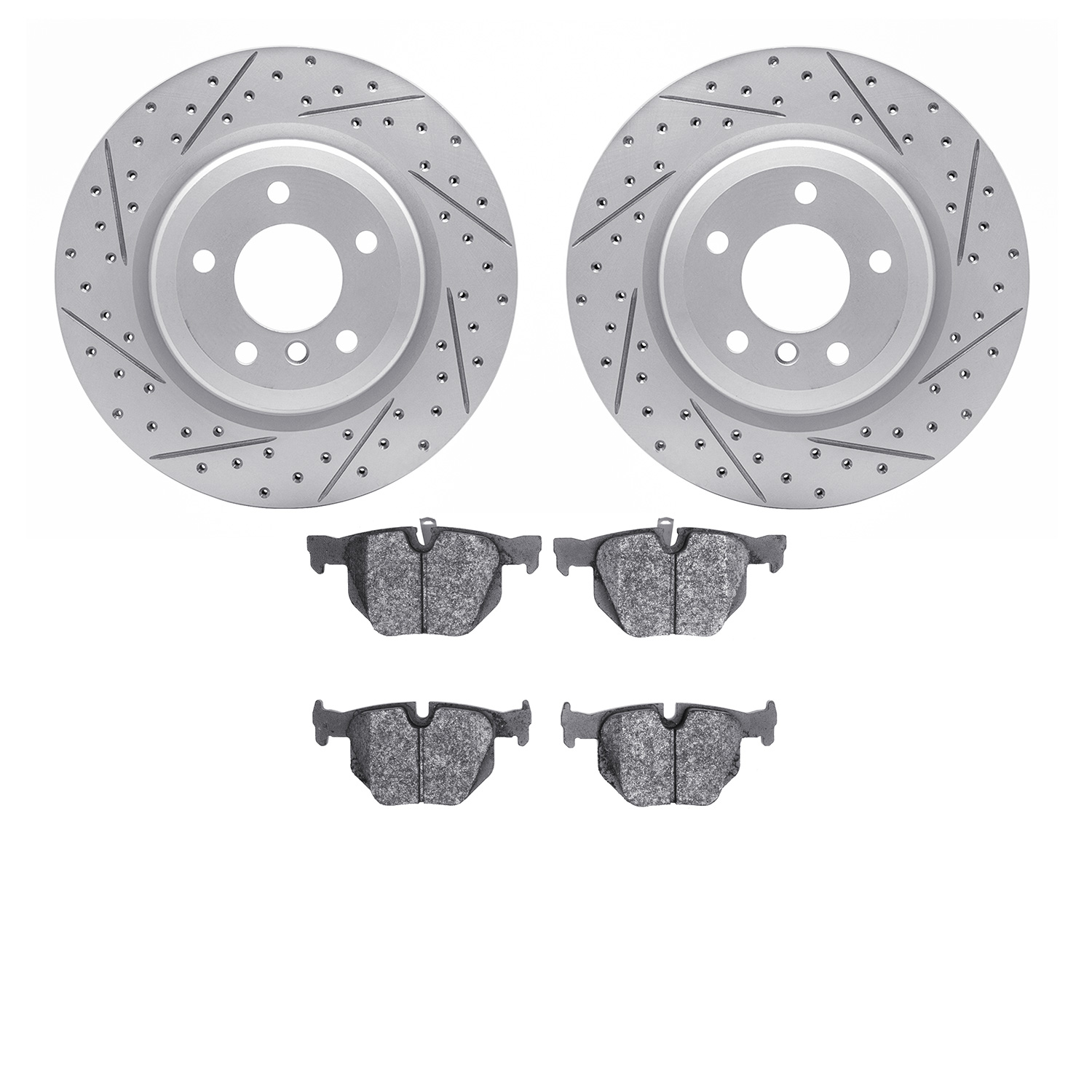 2502-31087 Geoperformance Drilled/Slotted Rotors w/5000 Advanced Brake Pads Kit, 2006-2015 BMW, Position: Rear