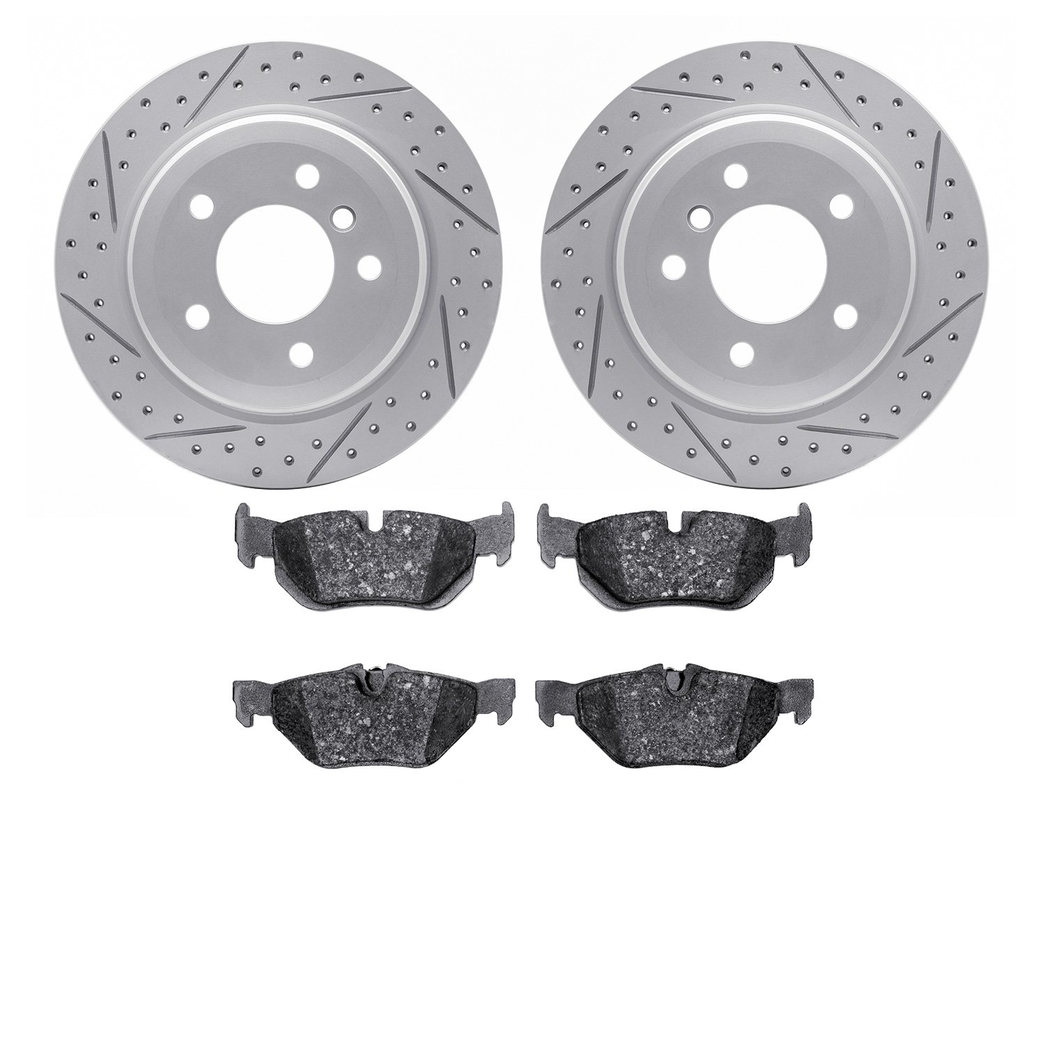 2502-31090 Geoperformance Drilled/Slotted Rotors w/5000 Advanced Brake Pads Kit, 2006-2015 BMW, Position: Rear