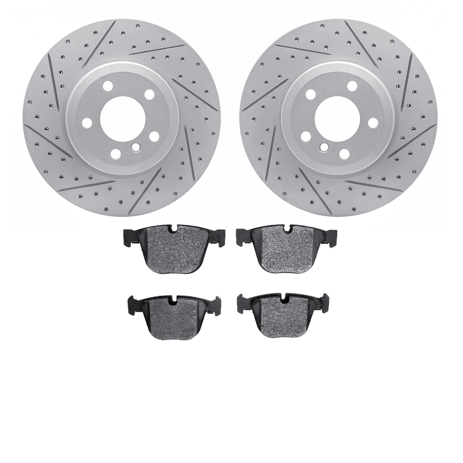 2502-31117 Geoperformance Drilled/Slotted Rotors w/5000 Advanced Brake Pads Kit, 2007-2019 BMW, Position: Rear