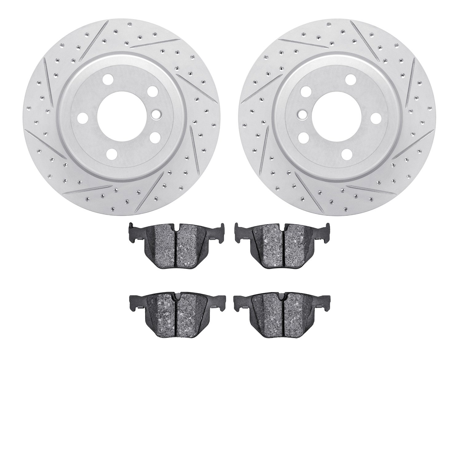 2502-31121 Geoperformance Drilled/Slotted Rotors w/5000 Advanced Brake Pads Kit, 2008-2019 BMW, Position: Rear