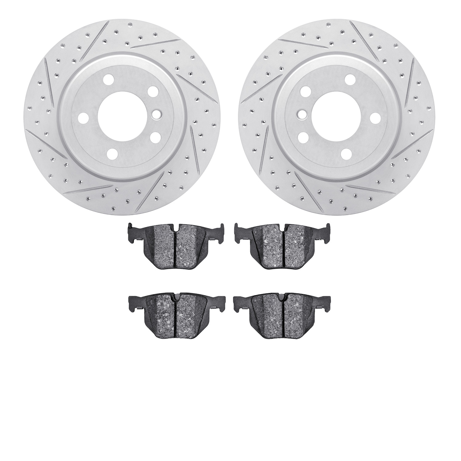 2502-31122 Geoperformance Drilled/Slotted Rotors w/5000 Advanced Brake Pads Kit, 2007-2014 BMW, Position: Rear