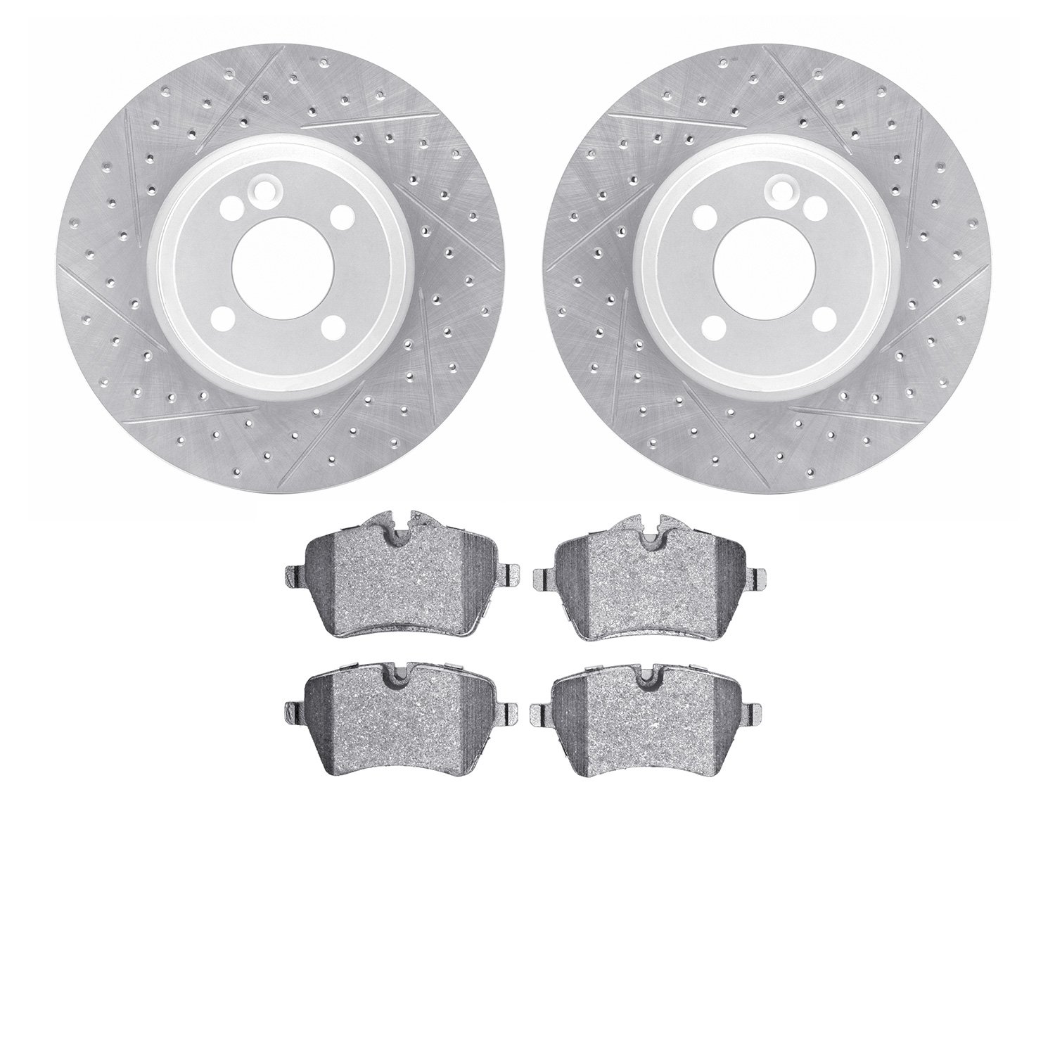 2502-32002 Geoperformance Drilled/Slotted Rotors w/5000 Advanced Brake Pads Kit, 2002-2006 Mini, Position: Front