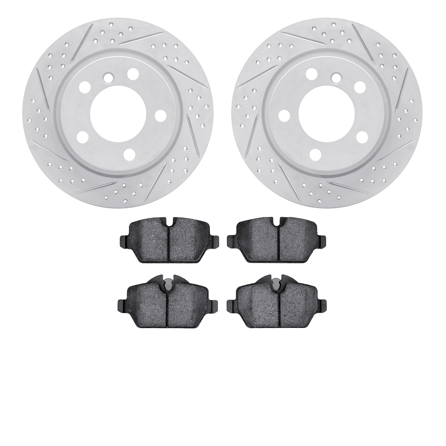 2502-32015 Geoperformance Drilled/Slotted Rotors w/5000 Advanced Brake Pads Kit, 2011-2016 Mini, Position: Rear