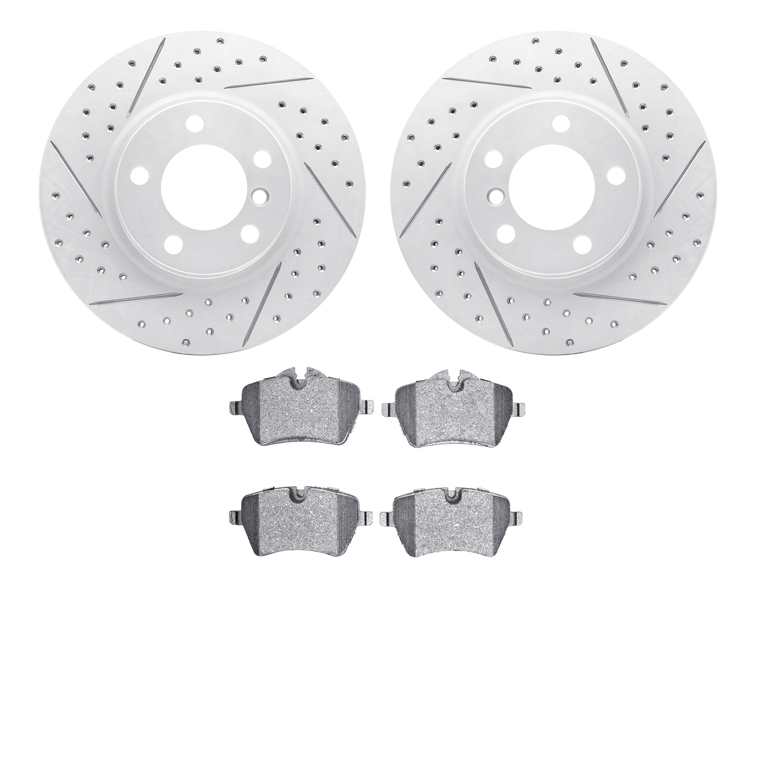 2502-32016 Geoperformance Drilled/Slotted Rotors w/5000 Advanced Brake Pads Kit, 2011-2016 Mini, Position: Front