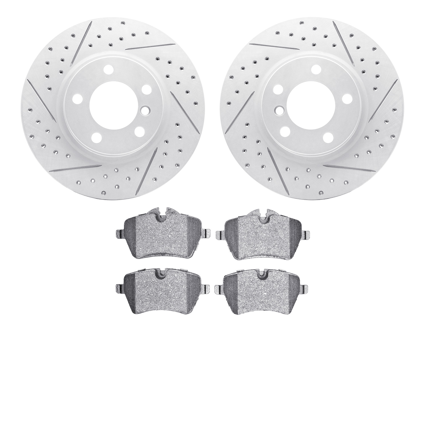 2502-32017 Geoperformance Drilled/Slotted Rotors w/5000 Advanced Brake Pads Kit, 2013-2016 Mini, Position: Front