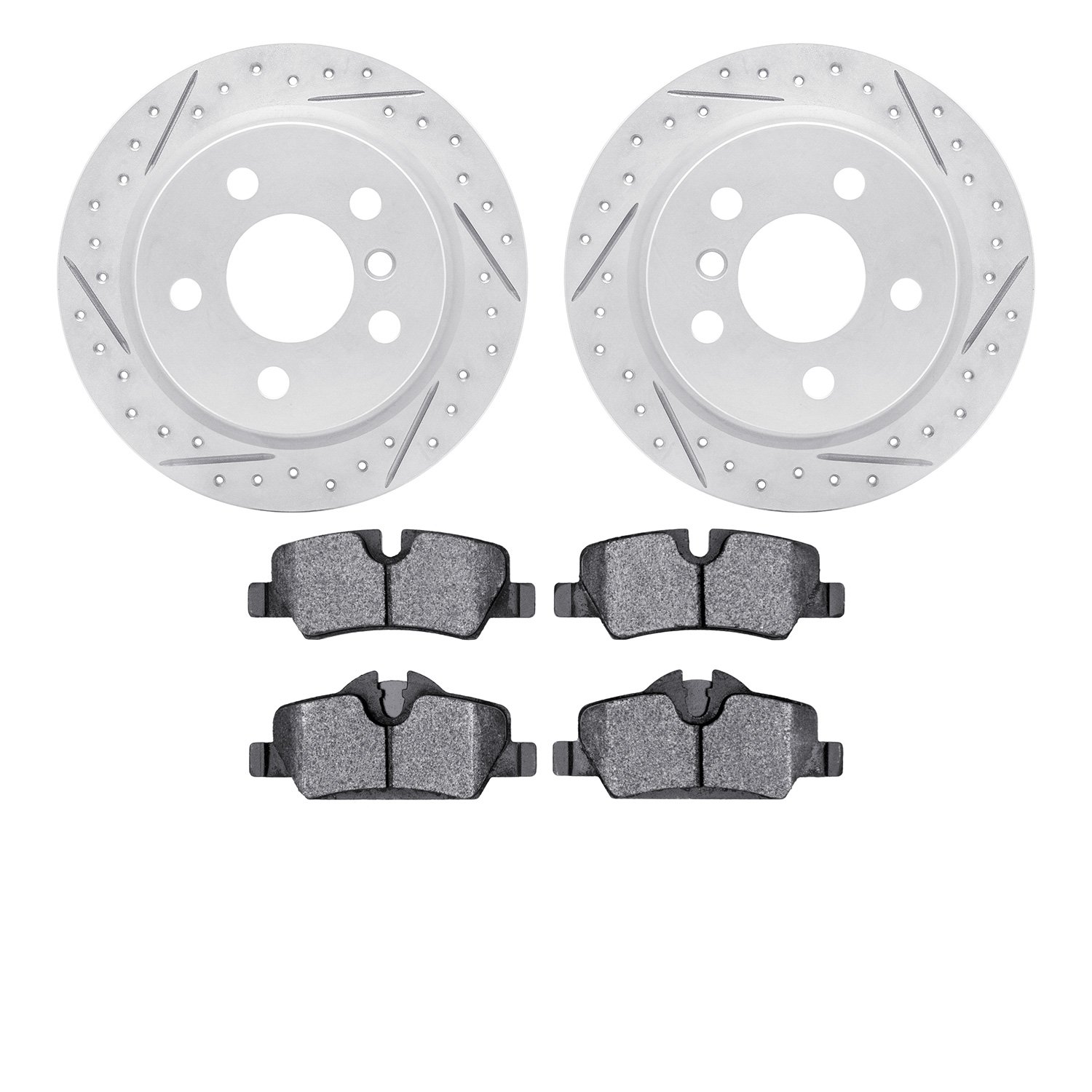 2502-32020 Geoperformance Drilled/Slotted Rotors w/5000 Advanced Brake Pads Kit, Fits Select Mini, Position: Rear