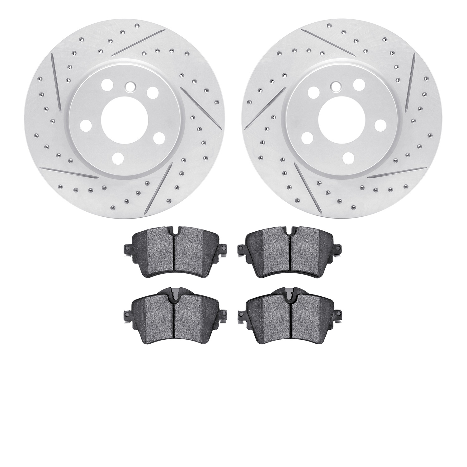 2502-32023 Geoperformance Drilled/Slotted Rotors w/5000 Advanced Brake Pads Kit, 2014-2021 Mini, Position: Front