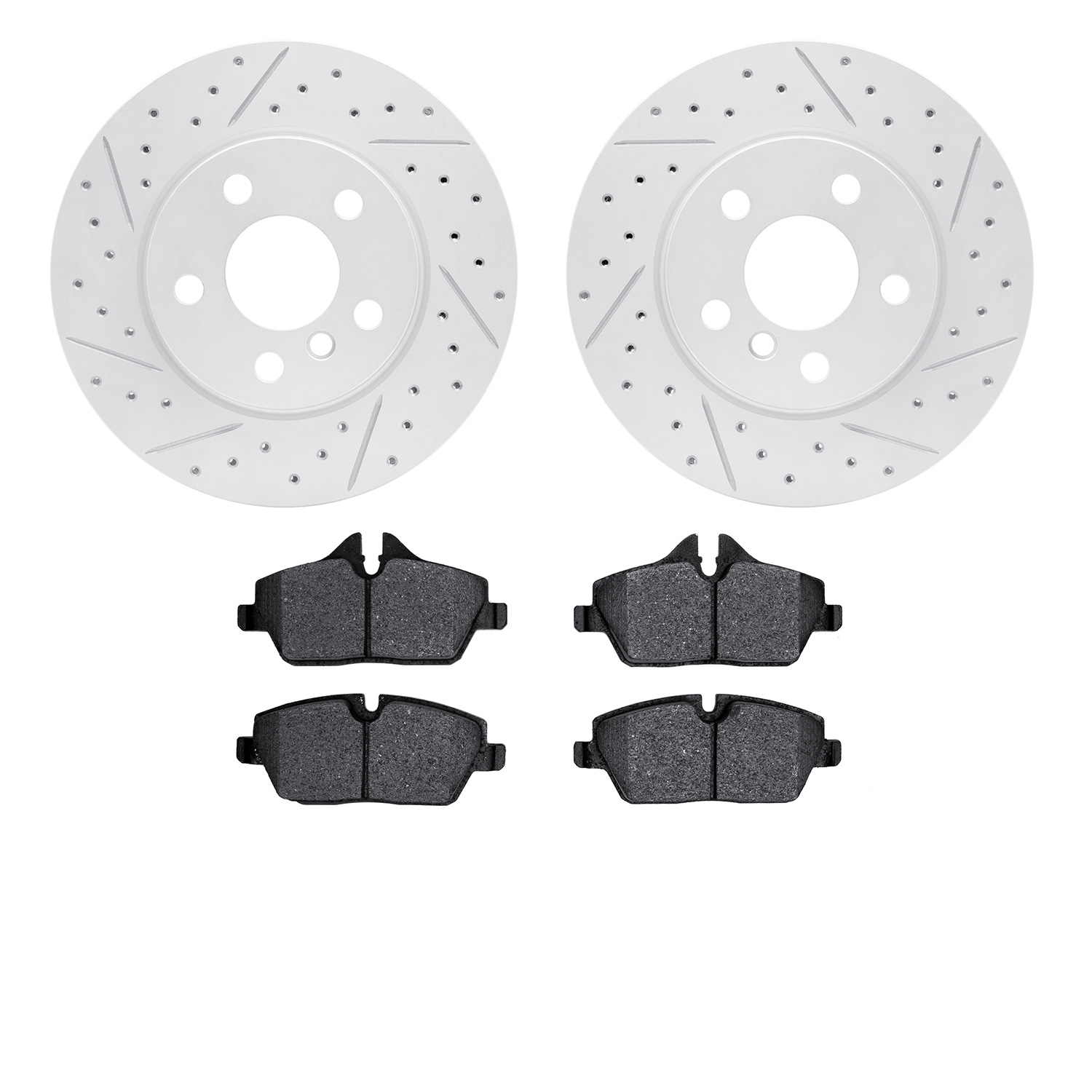 2502-32027 Geoperformance Drilled/Slotted Rotors w/5000 Advanced Brake Pads Kit, 2014-2019 Mini, Position: Front