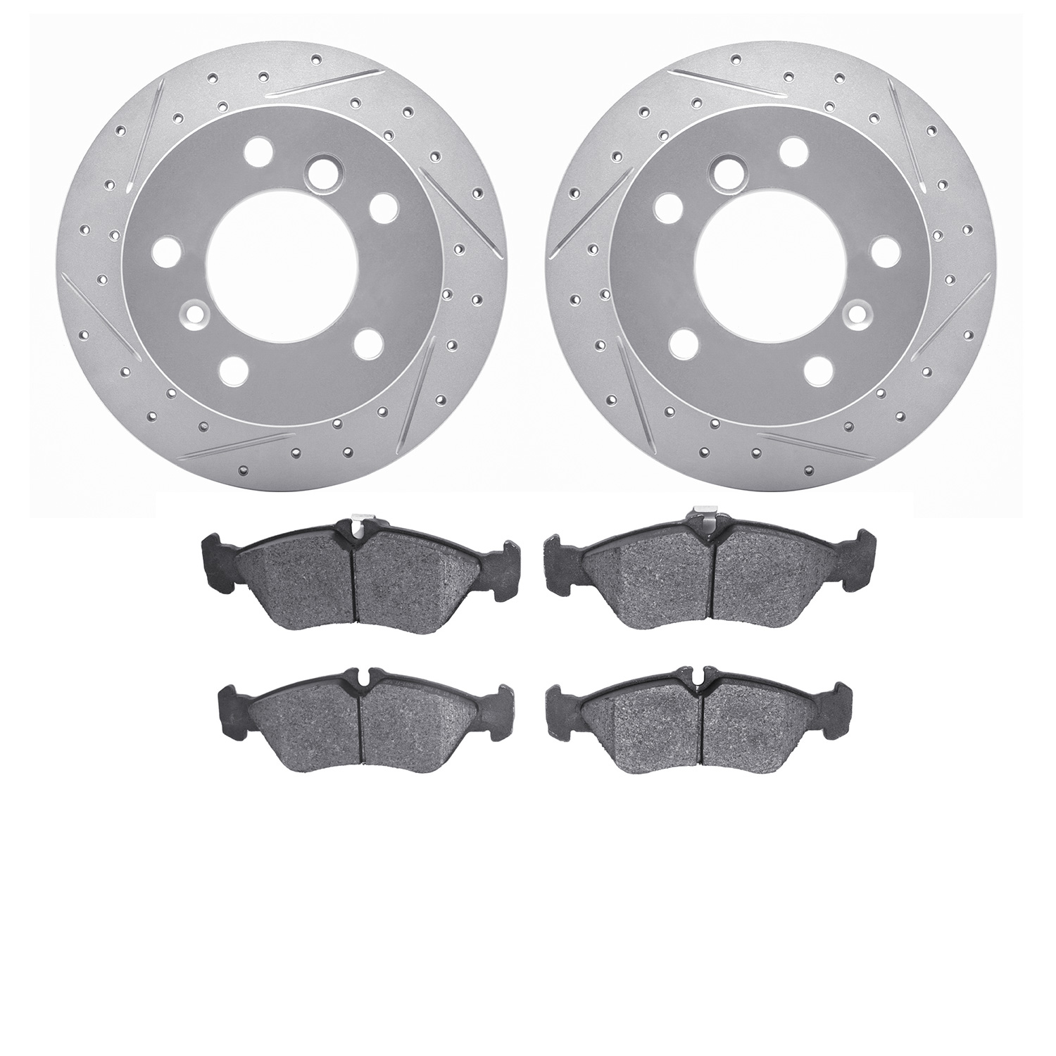 2502-40016 Geoperformance Drilled/Slotted Rotors w/5000 Advanced Brake Pads Kit, 2002-2006 Multiple Makes/Models, Position: Rear