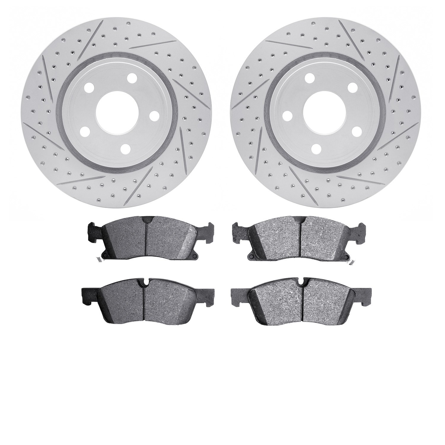 2502-42004 Geoperformance Drilled/Slotted Rotors w/5000 Advanced Brake Pads Kit, Fits Select Mopar, Position: Front