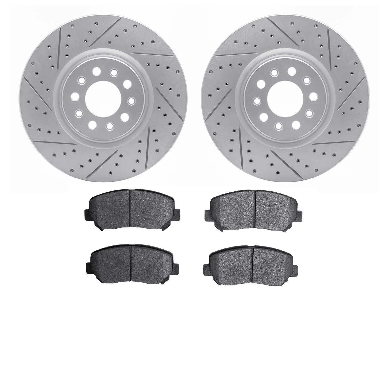 2502-42011 Geoperformance Drilled/Slotted Rotors w/5000 Advanced Brake Pads Kit, 2015-2015 Mopar, Position: Front