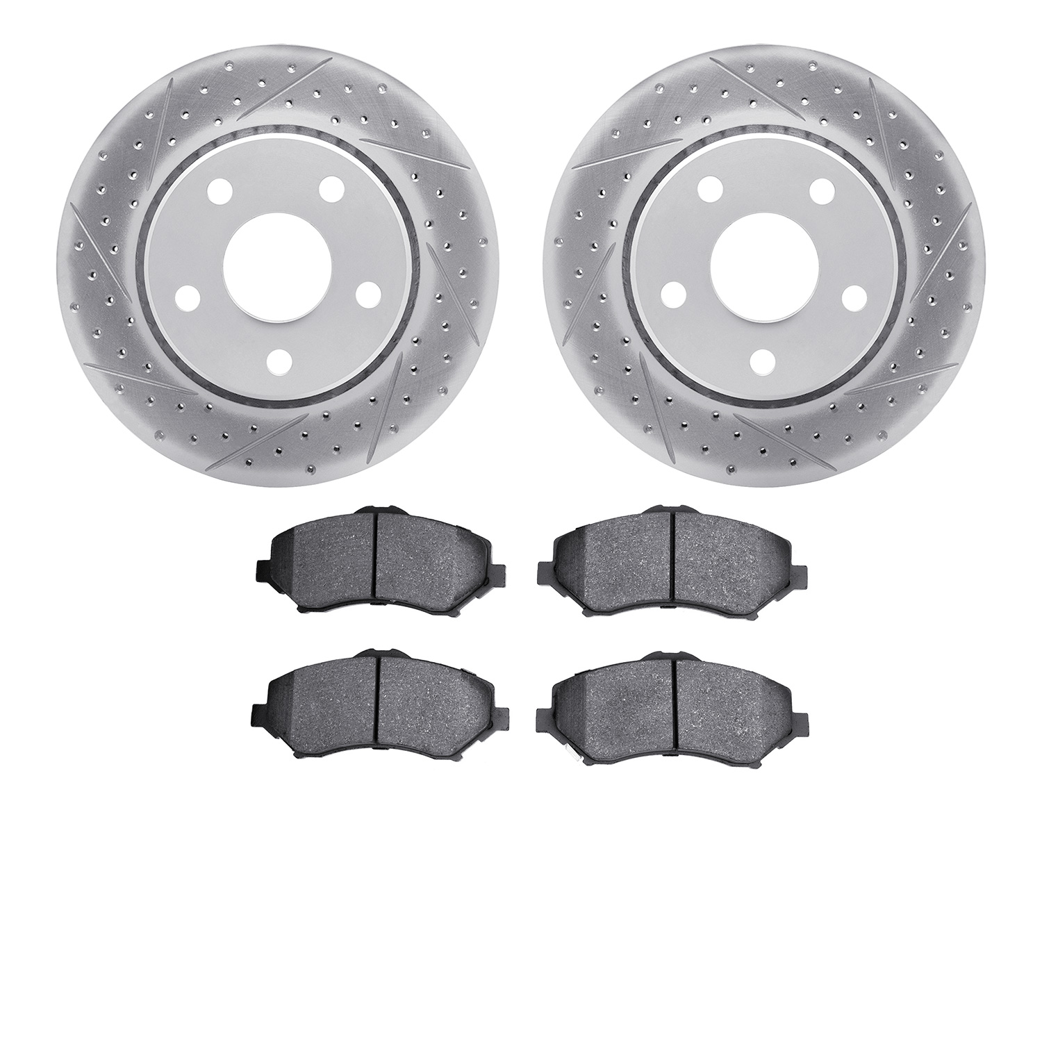 2502-42032 Geoperformance Drilled/Slotted Rotors w/5000 Advanced Brake Pads Kit, 2007-2018 Mopar, Position: Front