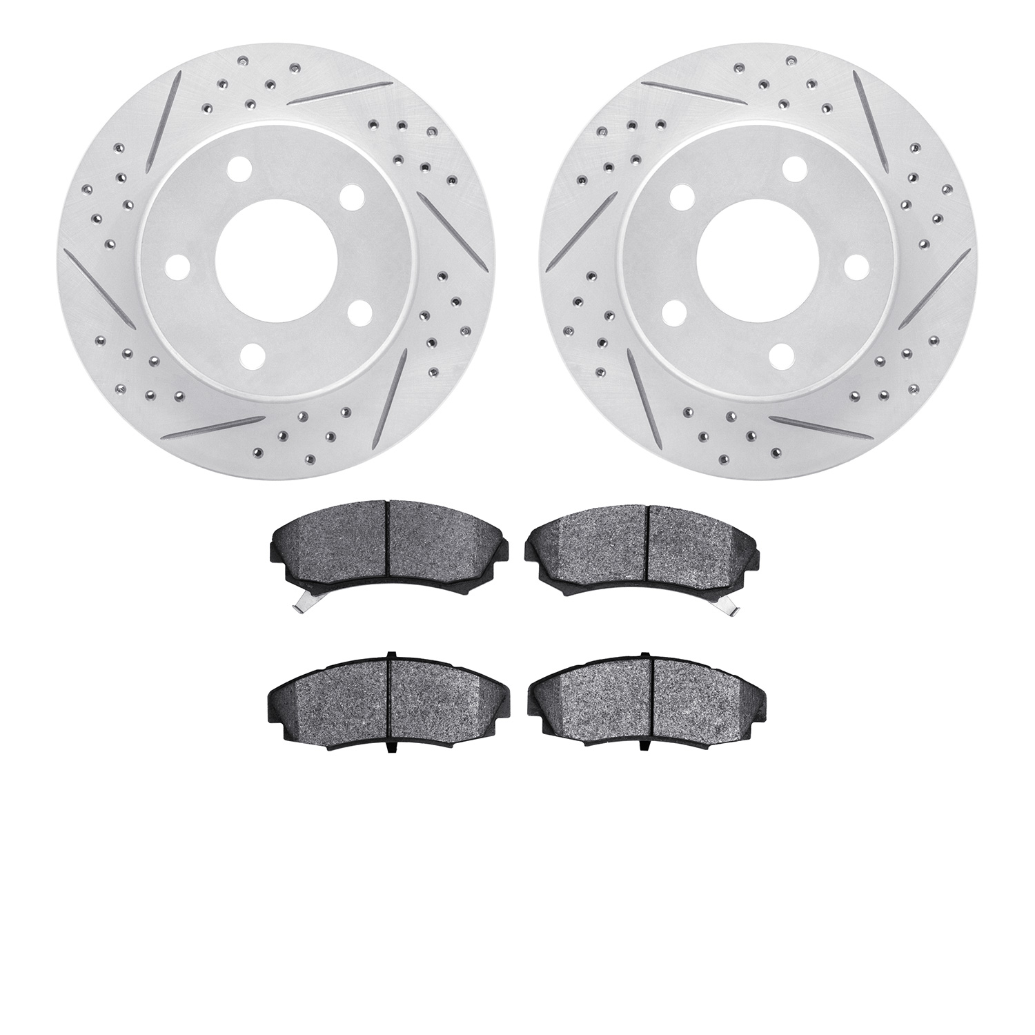 2502-45001 Geoperformance Drilled/Slotted Rotors w/5000 Advanced Brake Pads Kit, 1986-1992 GM, Position: Front