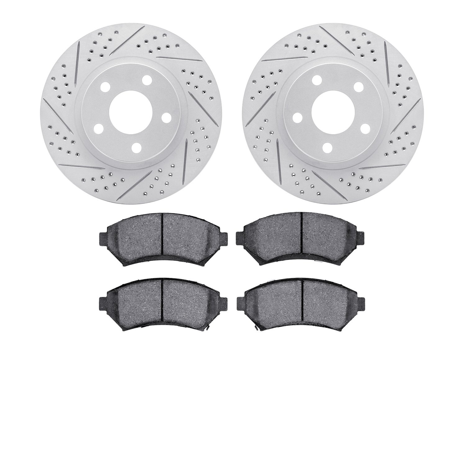 2502-45003 Geoperformance Drilled/Slotted Rotors w/5000 Advanced Brake Pads Kit, 1997-2005 GM, Position: Front