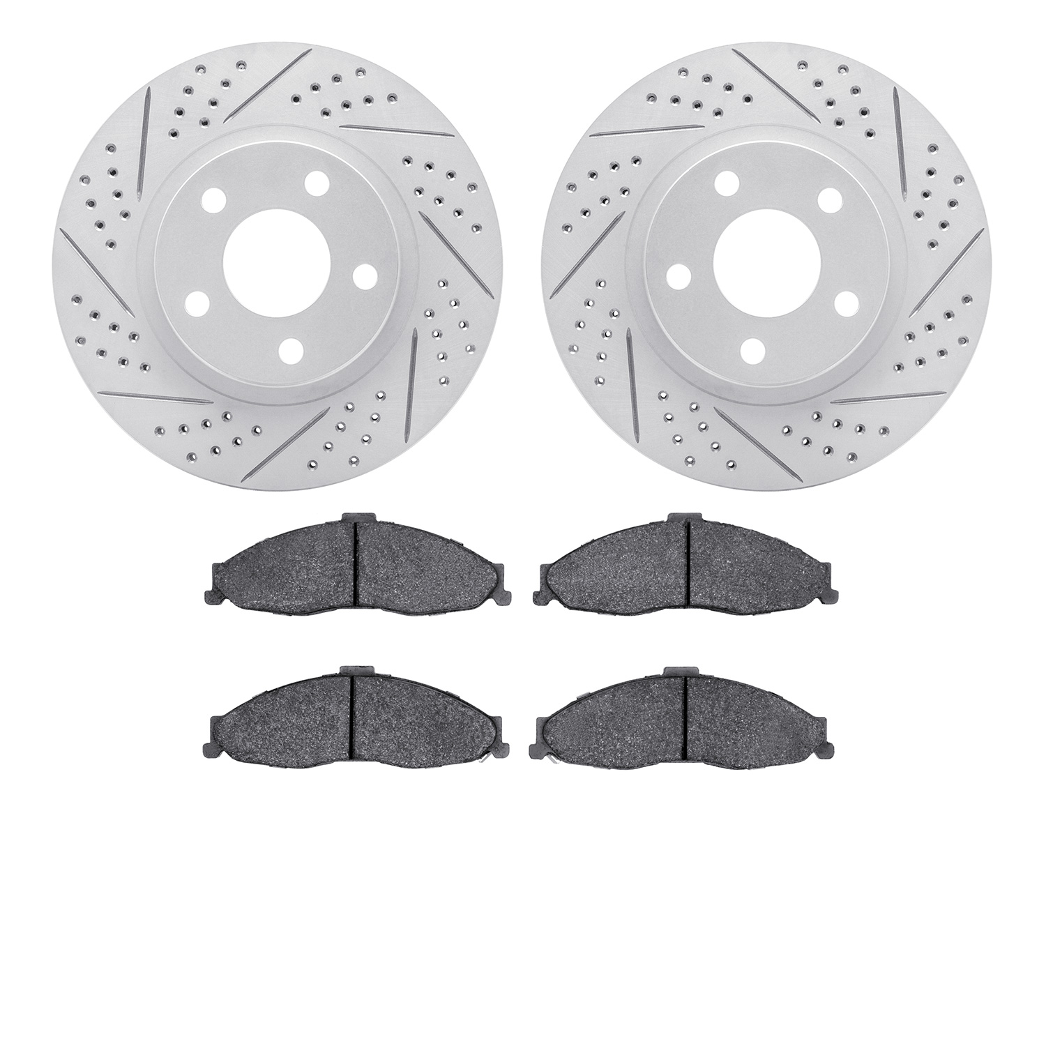 2502-45004 Geoperformance Drilled/Slotted Rotors w/5000 Advanced Brake Pads Kit, 1998-2002 GM, Position: Front