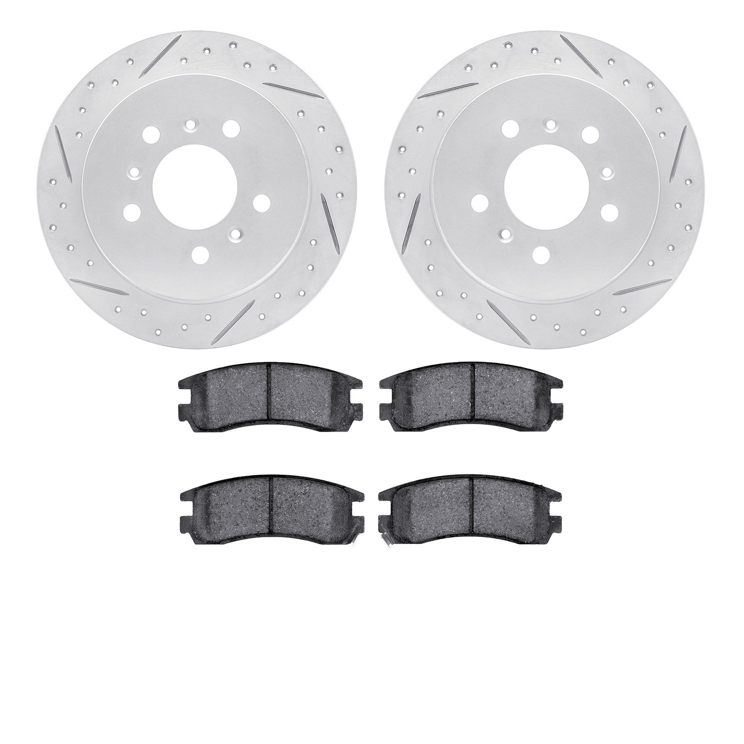 2502-45009 Geoperformance Drilled/Slotted Rotors w/5000 Advanced Brake Pads Kit, 2006-2010 GM, Position: Rear