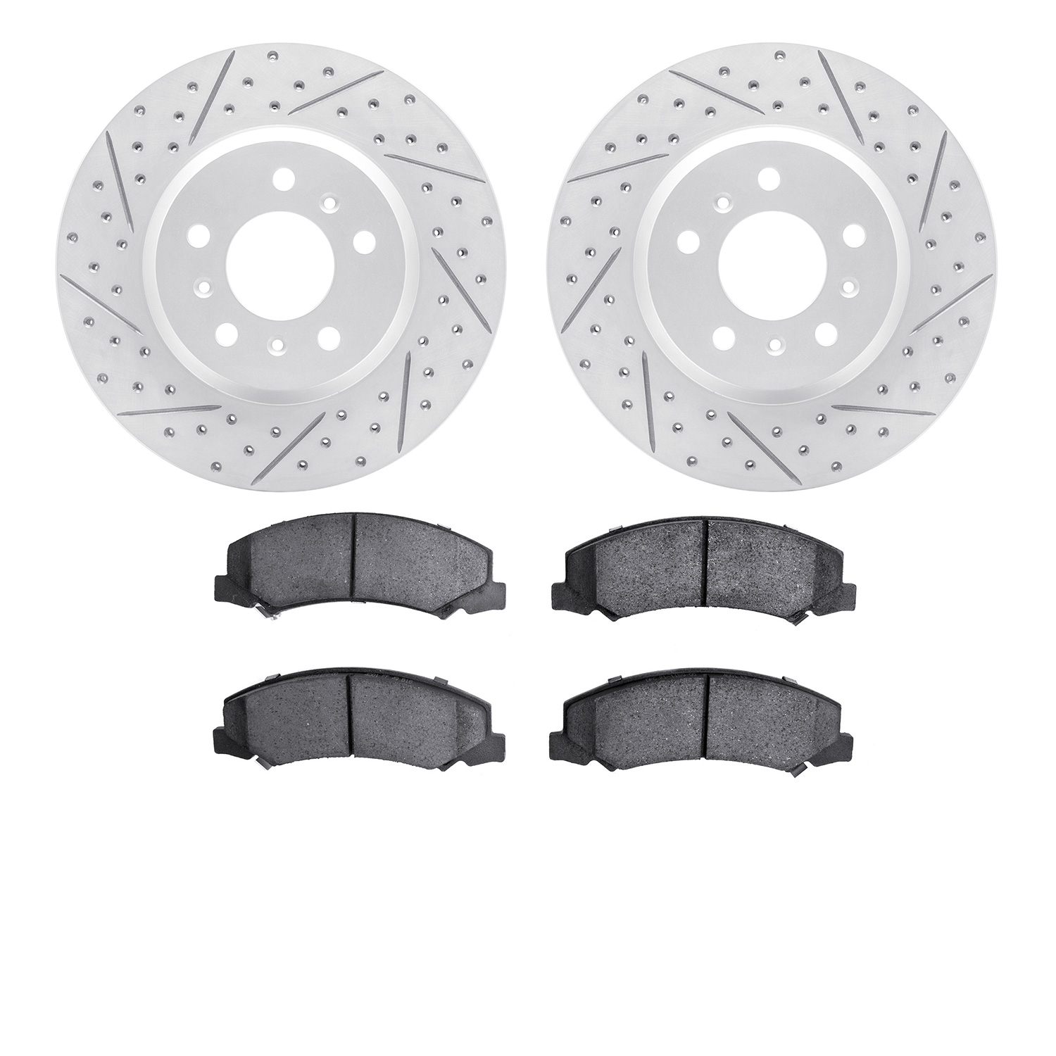 2502-45011 Geoperformance Drilled/Slotted Rotors w/5000 Advanced Brake Pads Kit, 2006-2016 GM, Position: Front
