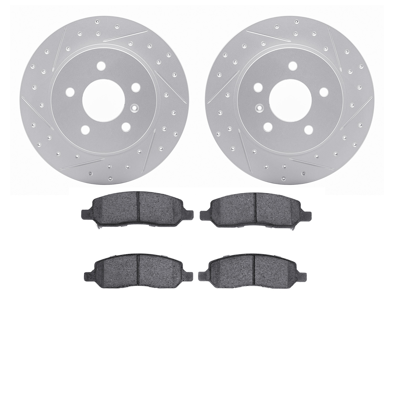 2502-45012 Geoperformance Drilled/Slotted Rotors w/5000 Advanced Brake Pads Kit, 2006-2011 GM, Position: Rear
