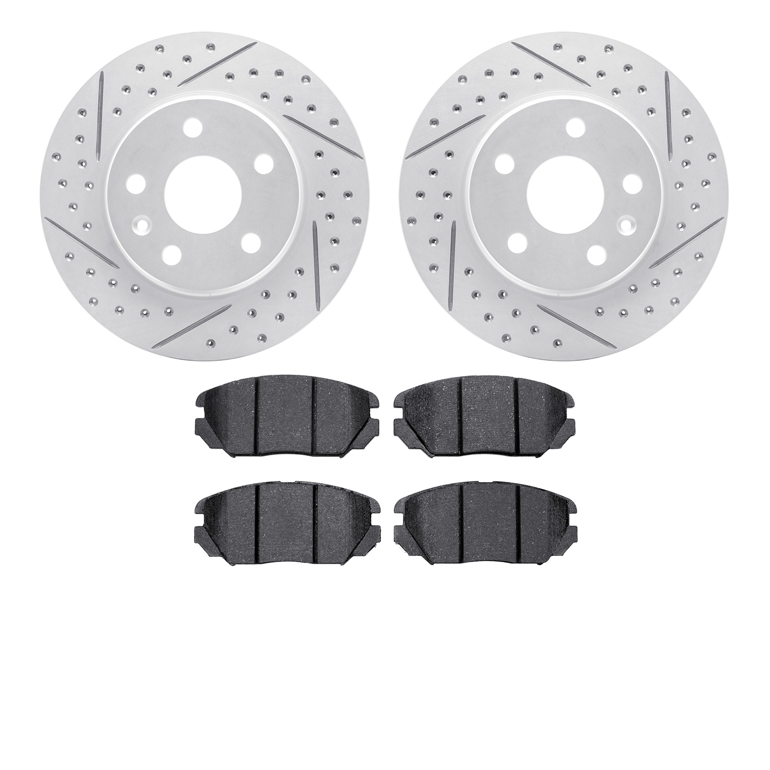 2502-45013 Geoperformance Drilled/Slotted Rotors w/5000 Advanced Brake Pads Kit, 2011-2011 GM, Position: Front