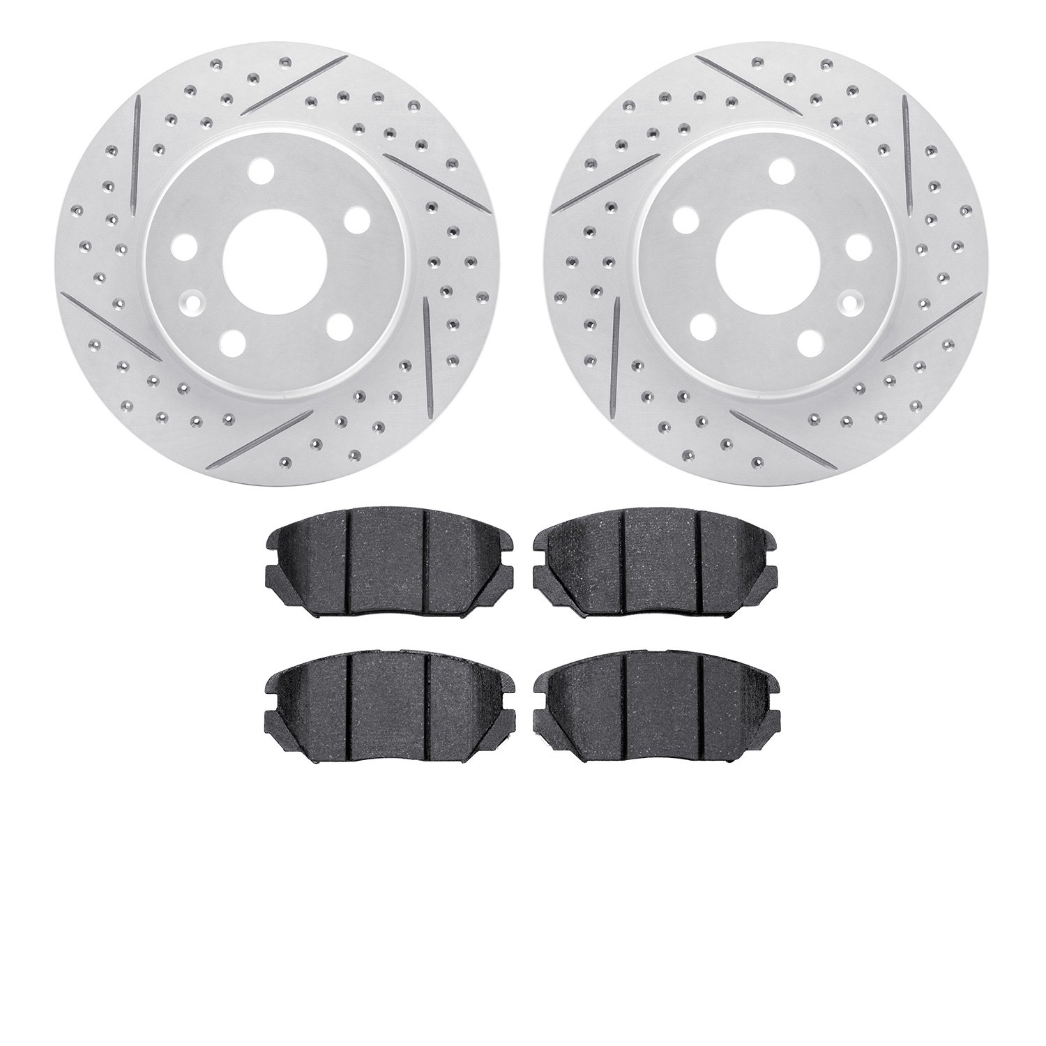 2502-45014 Geoperformance Drilled/Slotted Rotors w/5000 Advanced Brake Pads Kit, 2011-2016 GM, Position: Front