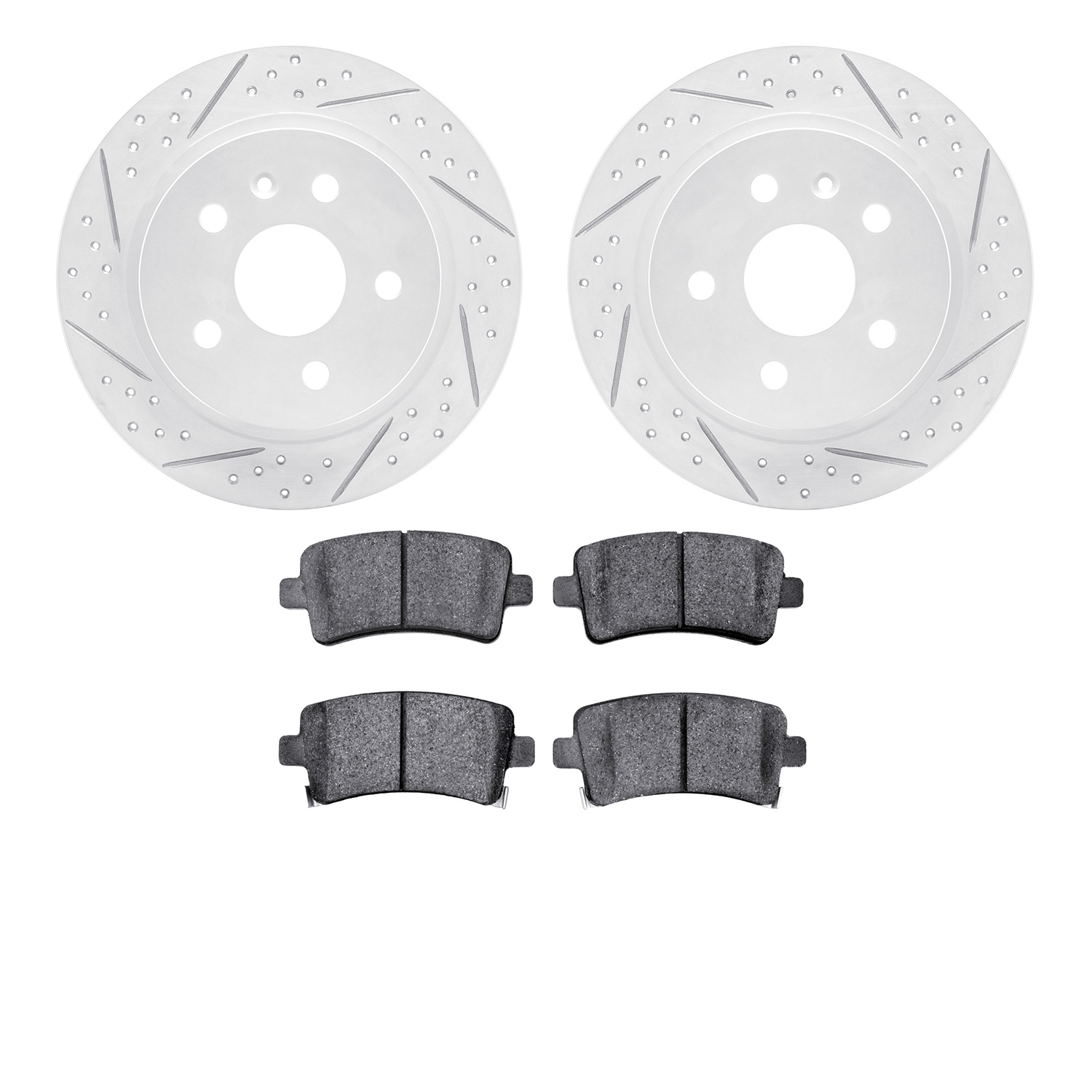 2502-45015 Geoperformance Drilled/Slotted Rotors w/5000 Advanced Brake Pads Kit, 2011-2016 GM, Position: Rear