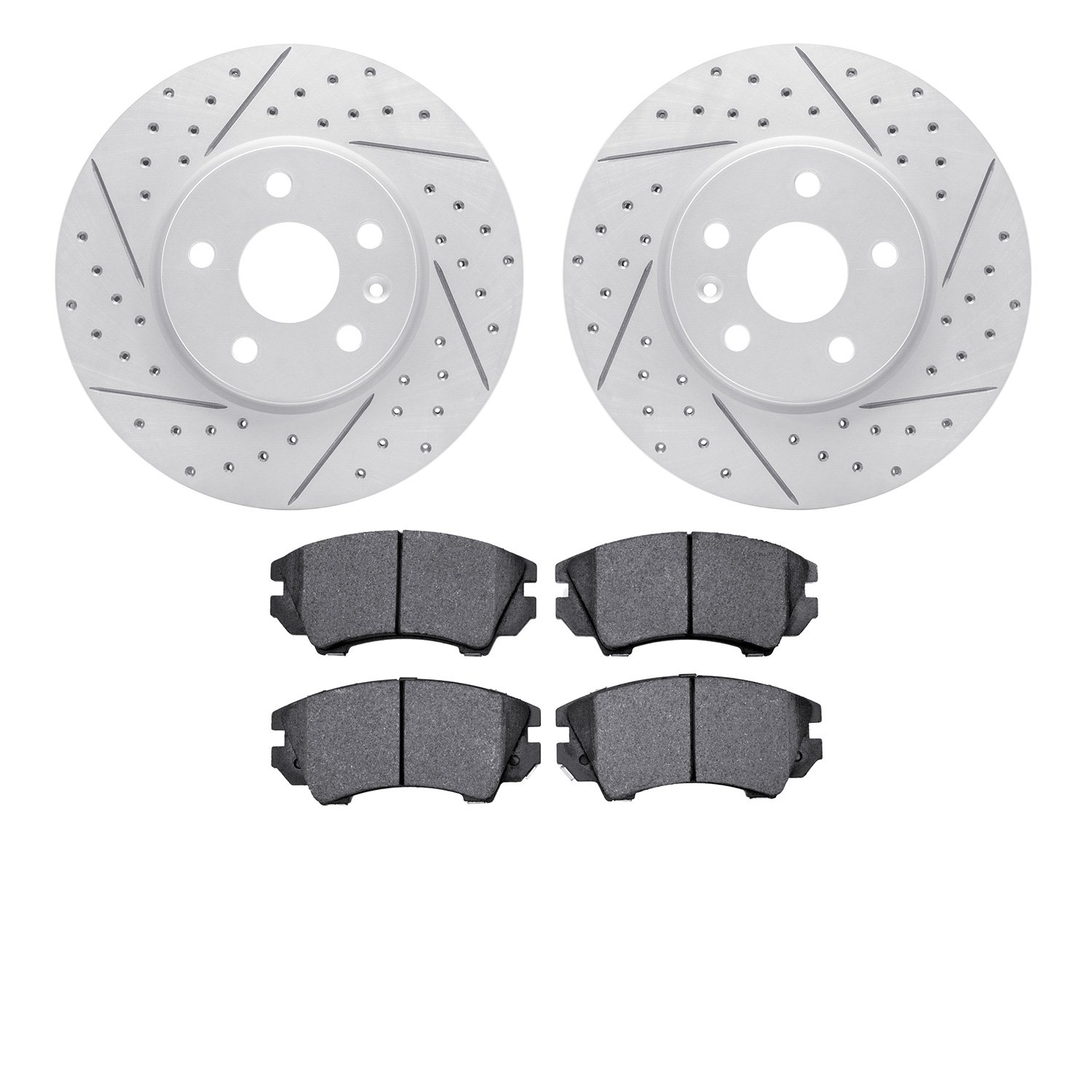 2502-45018 Geoperformance Drilled/Slotted Rotors w/5000 Advanced Brake Pads Kit, 2010-2015 GM, Position: Front