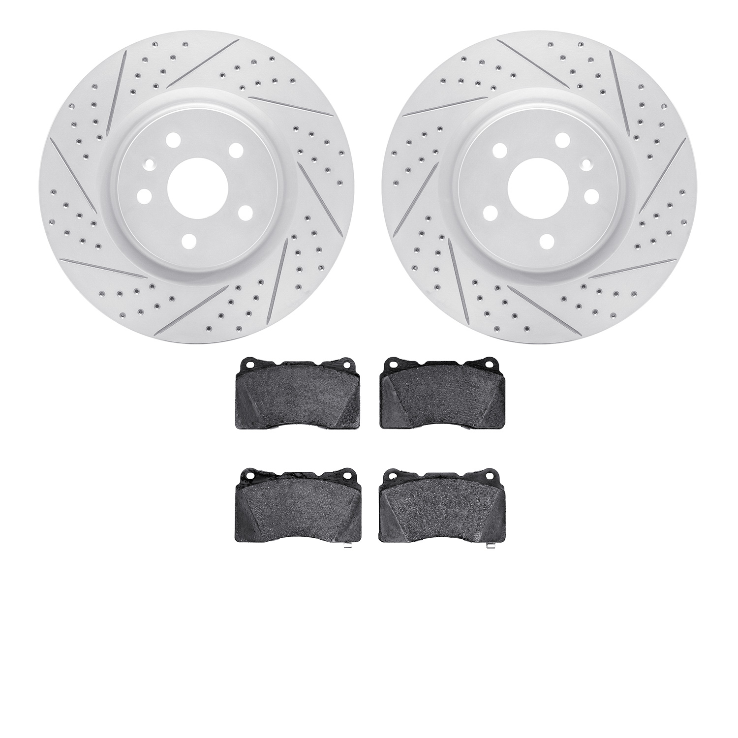 2502-45021 Geoperformance Drilled/Slotted Rotors w/5000 Advanced Brake Pads Kit, 2009-2009 GM, Position: Front