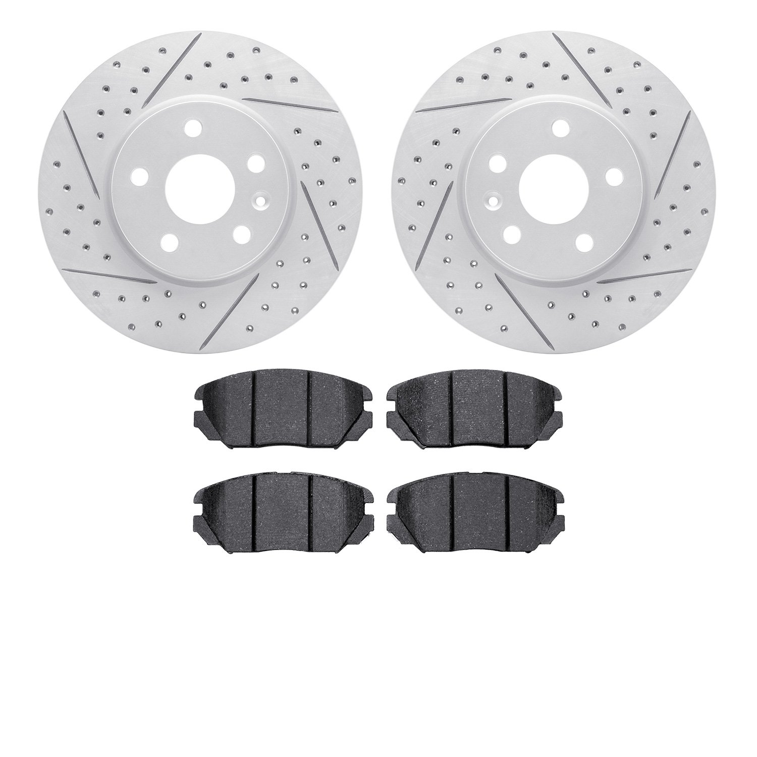 2502-45022 Geoperformance Drilled/Slotted Rotors w/5000 Advanced Brake Pads Kit, 2011-2020 GM, Position: Front