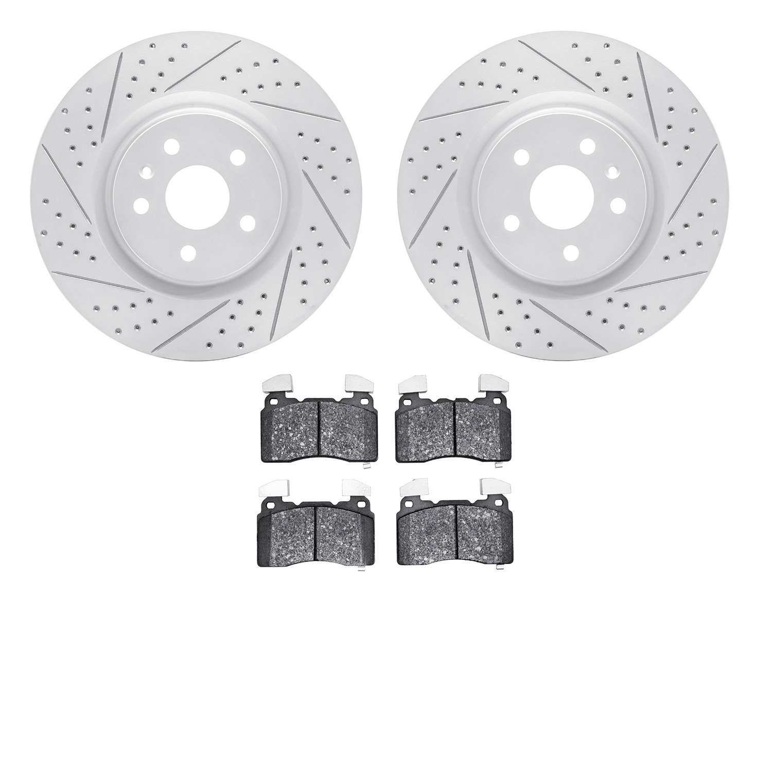 2502-45025 Geoperformance Drilled/Slotted Rotors w/5000 Advanced Brake Pads Kit, 2014-2017 GM, Position: Front