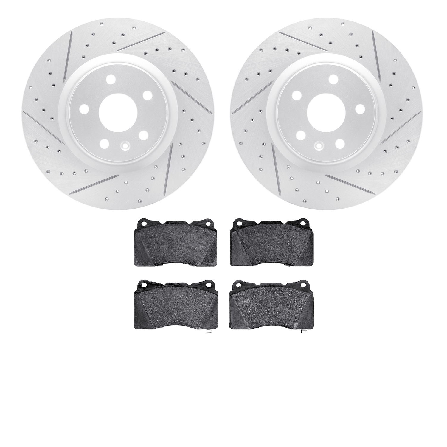 2502-45027 Geoperformance Drilled/Slotted Rotors w/5000 Advanced Brake Pads Kit, 2013-2019 GM, Position: Front