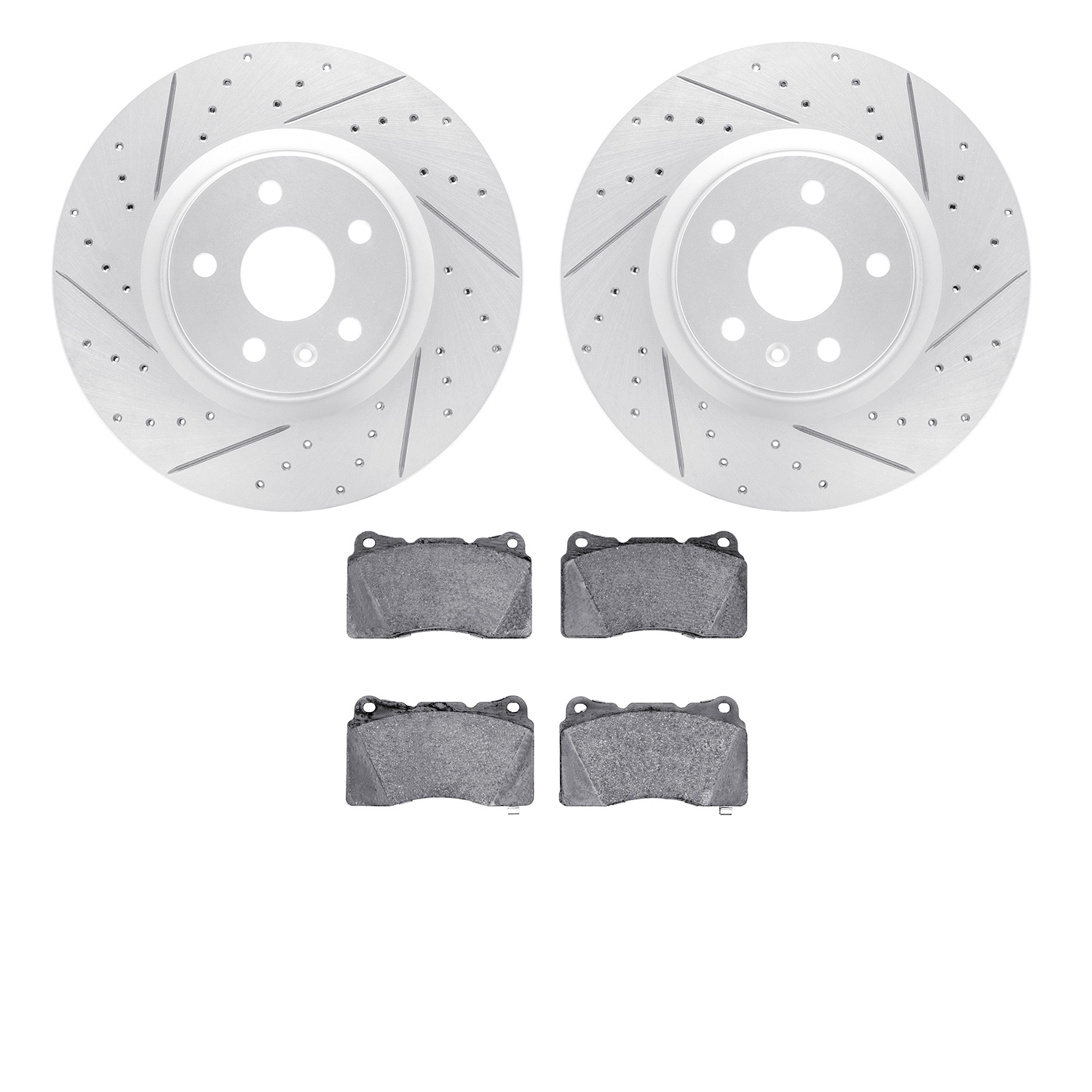 2502-45028 Geoperformance Drilled/Slotted Rotors w/5000 Advanced Brake Pads Kit, 2014-2017 GM, Position: Front