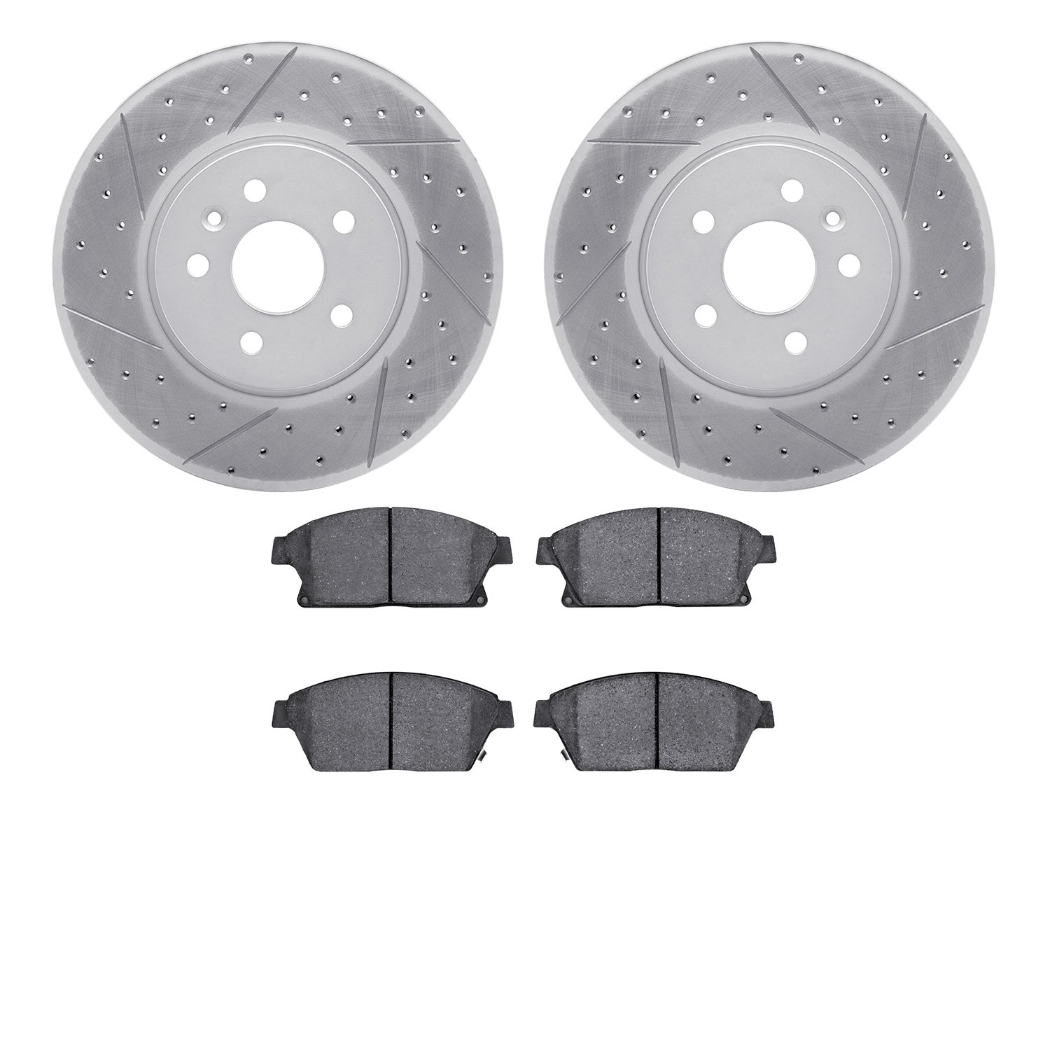 2502-45031 Geoperformance Drilled/Slotted Rotors w/5000 Advanced Brake Pads Kit, 2013-2017 GM, Position: Front