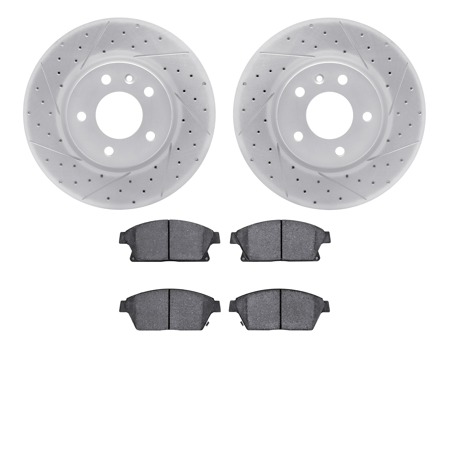 2502-45037 Geoperformance Drilled/Slotted Rotors w/5000 Advanced Brake Pads Kit, 2011-2017 GM, Position: Front