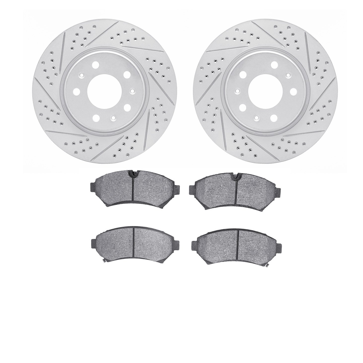 2502-46004 Geoperformance Drilled/Slotted Rotors w/5000 Advanced Brake Pads Kit, 2003-2003 GM, Position: Front