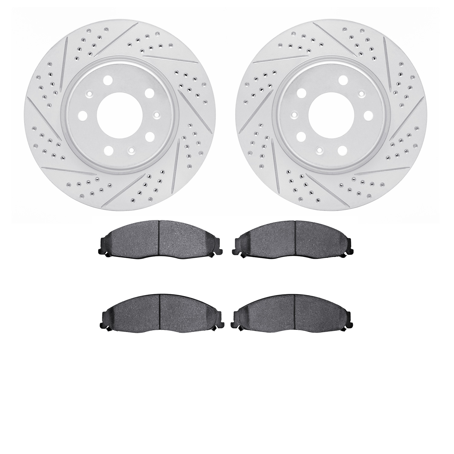 2502-46005 Geoperformance Drilled/Slotted Rotors w/5000 Advanced Brake Pads Kit, 2003-2005 GM, Position: Front