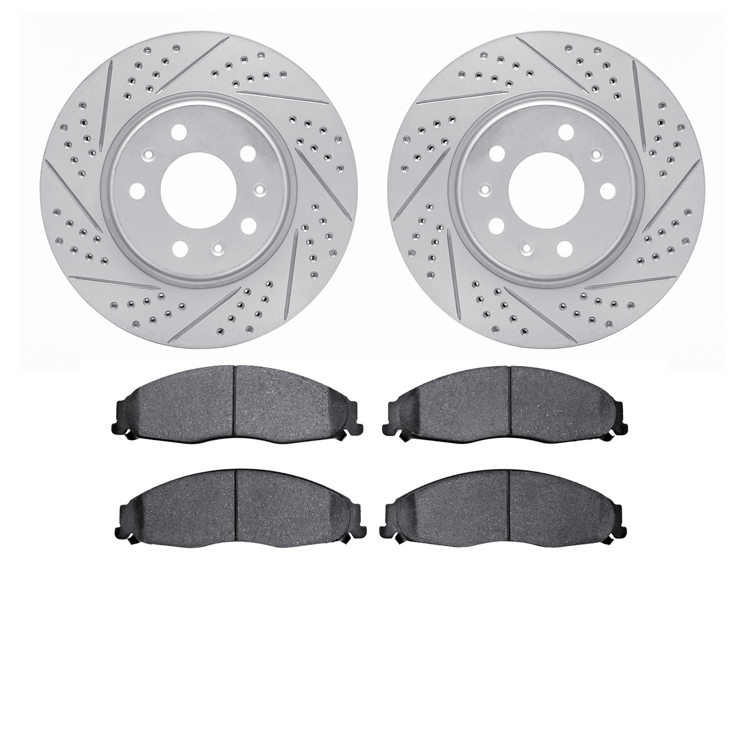 2502-46006 Geoperformance Drilled/Slotted Rotors w/5000 Advanced Brake Pads Kit, 2005-2008 GM, Position: Front