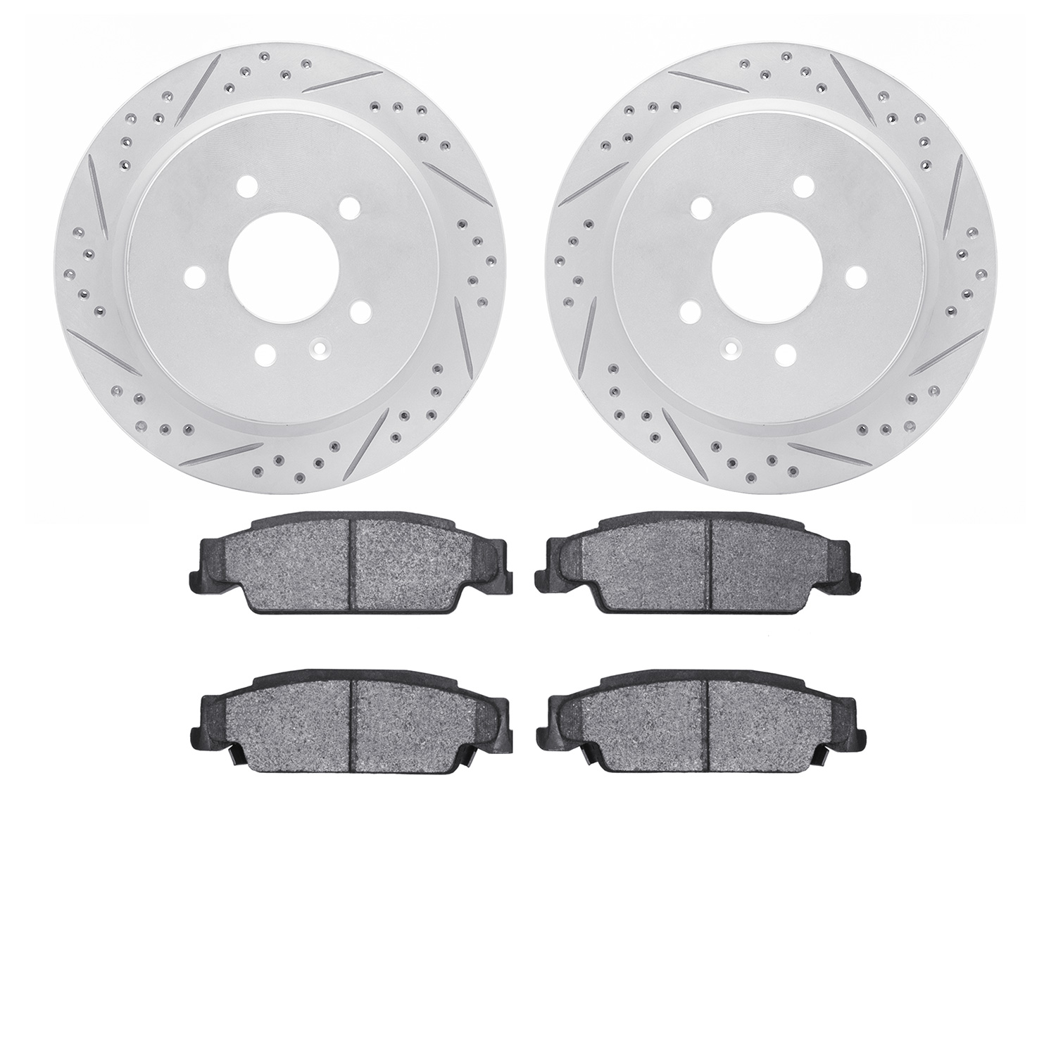 2502-46007 Geoperformance Drilled/Slotted Rotors w/5000 Advanced Brake Pads Kit, 2003-2011 GM, Position: Rear