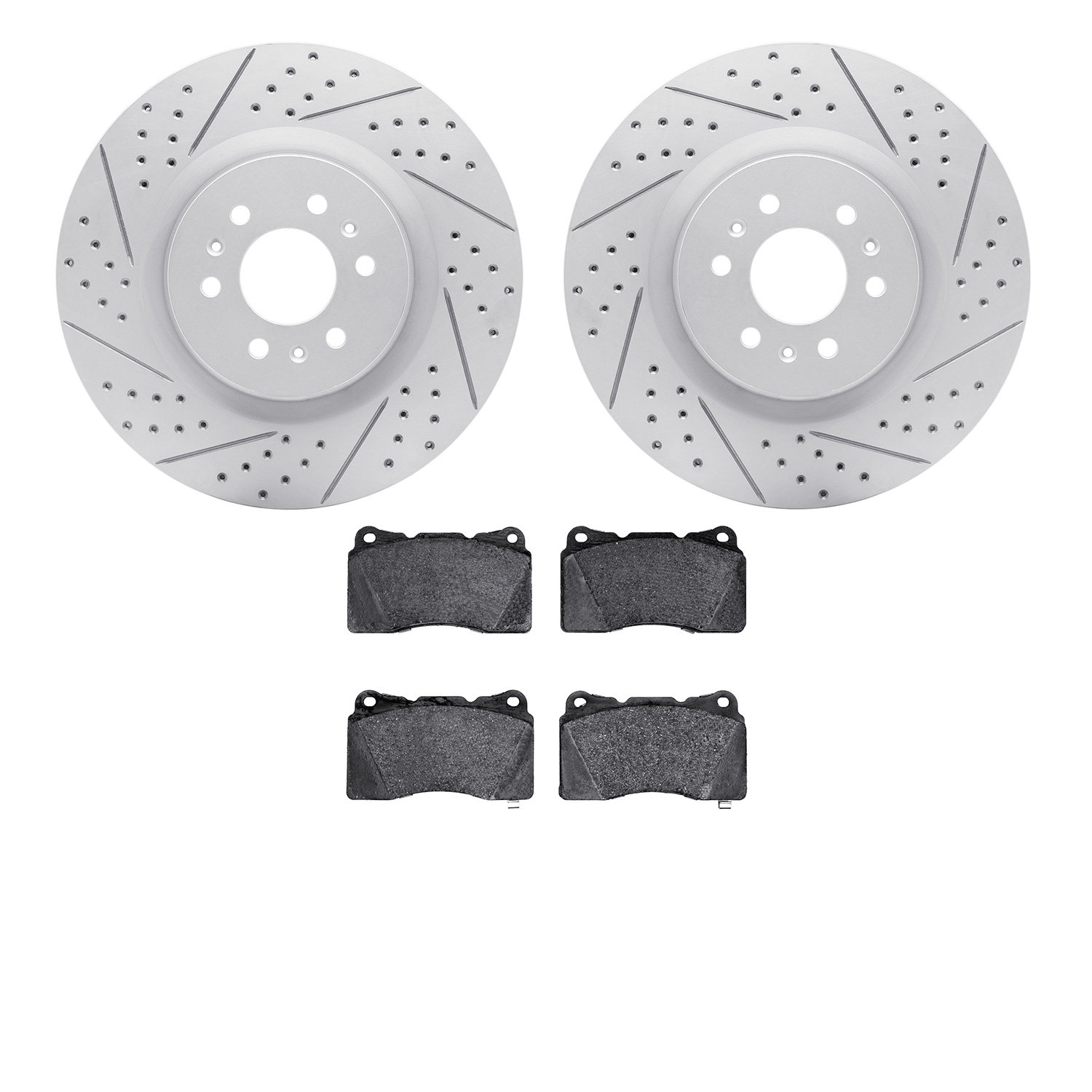 2502-46008 Geoperformance Drilled/Slotted Rotors w/5000 Advanced Brake Pads Kit, 2004-2011 GM, Position: Front