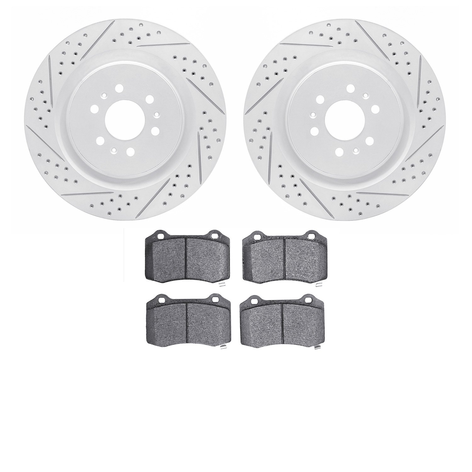 2502-46011 Geoperformance Drilled/Slotted Rotors w/5000 Advanced Brake Pads Kit, 2004-2011 GM, Position: Rear