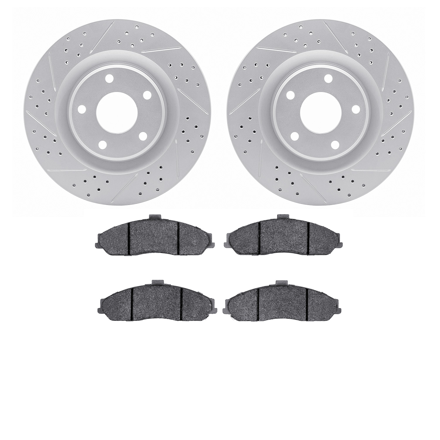 2502-46016 Geoperformance Drilled/Slotted Rotors w/5000 Advanced Brake Pads Kit, 2011-2013 GM, Position: Front