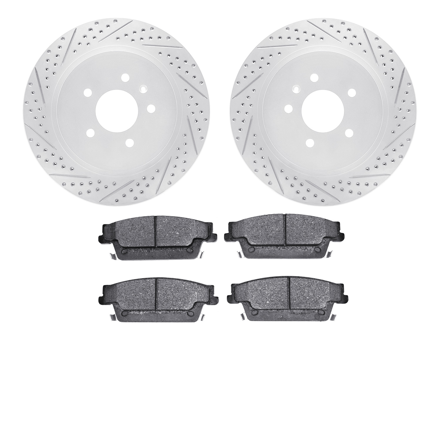 2502-46019 Geoperformance Drilled/Slotted Rotors w/5000 Advanced Brake Pads Kit, 2005-2011 GM, Position: Rear