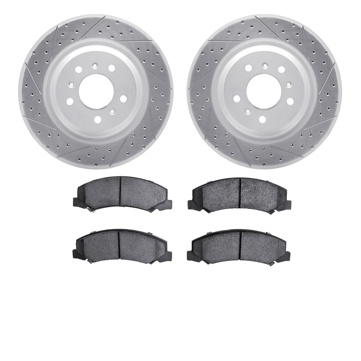 2502-46020 Geoperformance Drilled/Slotted Rotors w/5000 Advanced Brake Pads Kit, 2012-2016 GM, Position: Front