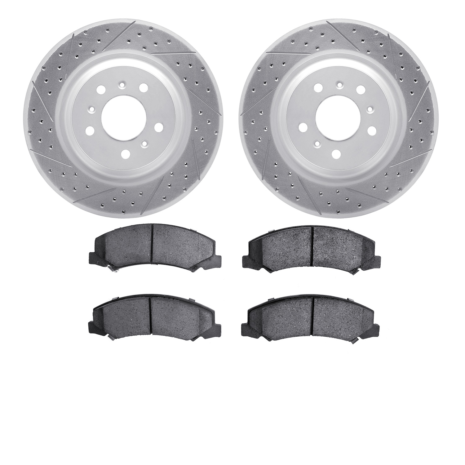 2502-46021 Geoperformance Drilled/Slotted Rotors w/5000 Advanced Brake Pads Kit, 2006-2011 GM, Position: Front