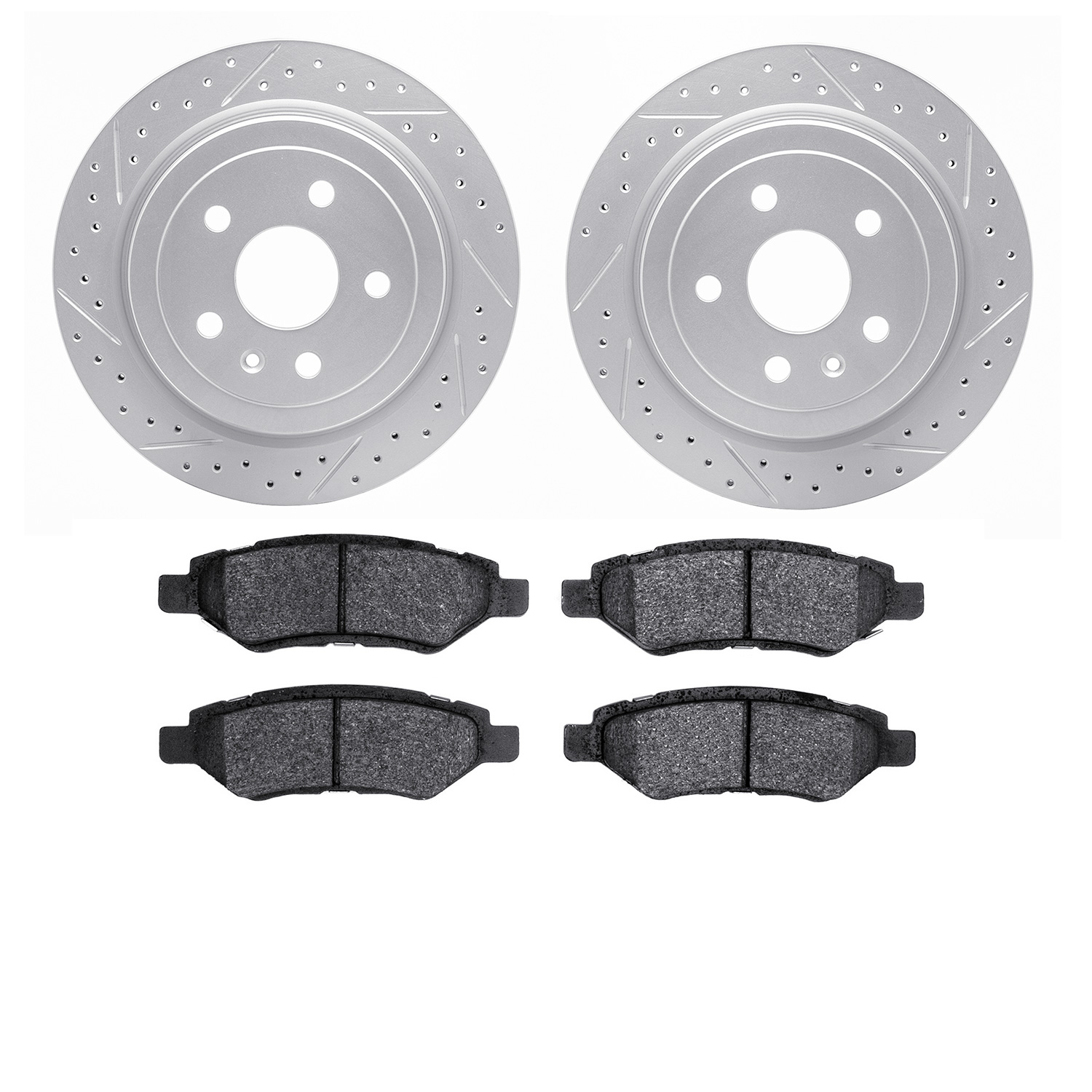 2502-46024 Geoperformance Drilled/Slotted Rotors w/5000 Advanced Brake Pads Kit, 2008-2015 GM, Position: Rear