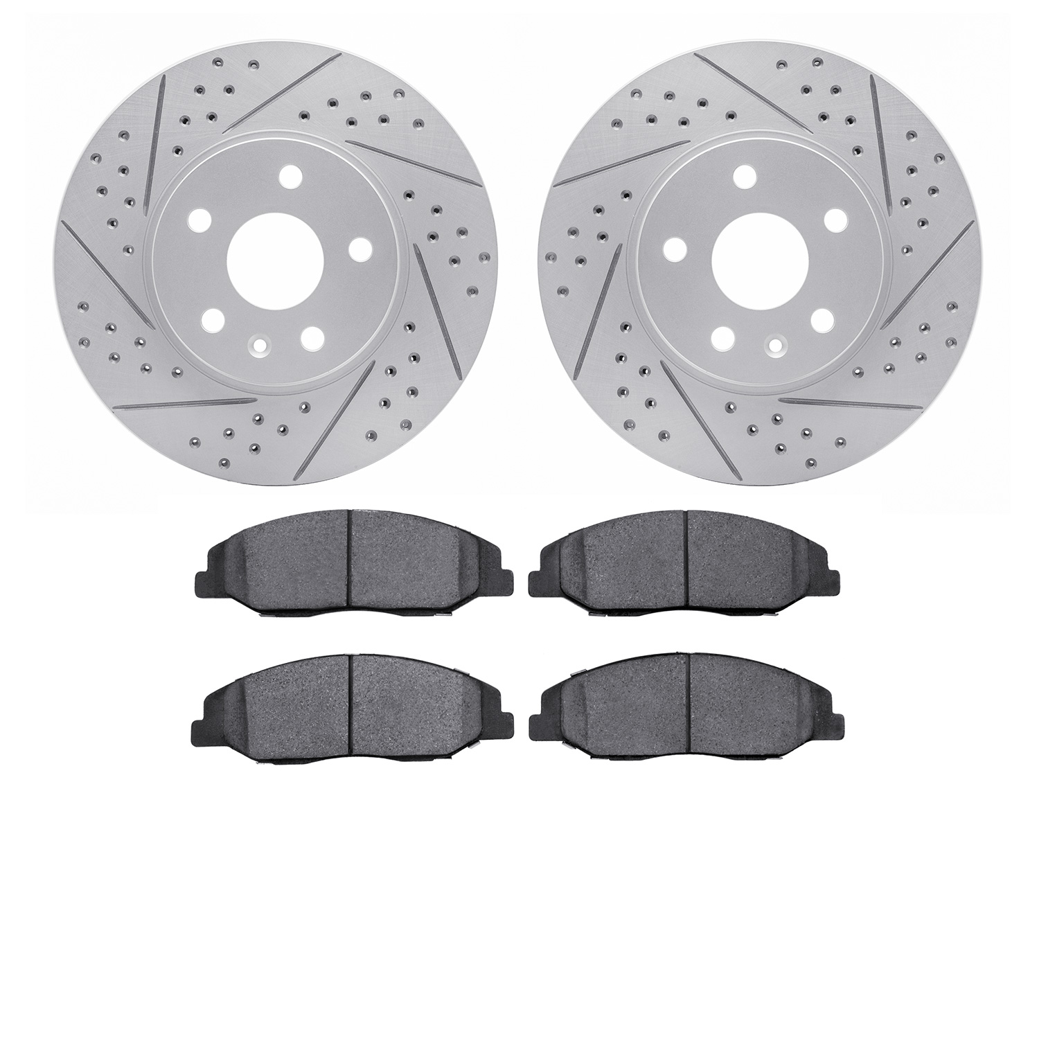 2502-46027 Geoperformance Drilled/Slotted Rotors w/5000 Advanced Brake Pads Kit, 2008-2014 GM, Position: Front