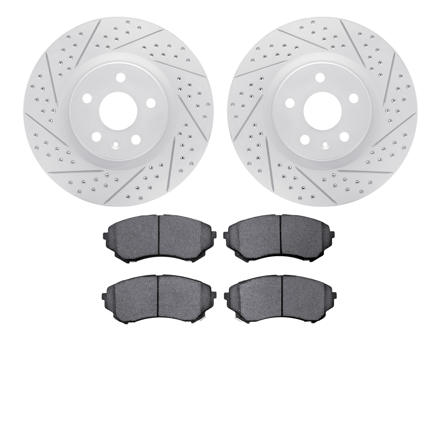2502-46029 Geoperformance Drilled/Slotted Rotors w/5000 Advanced Brake Pads Kit, 2008-2014 GM, Position: Front
